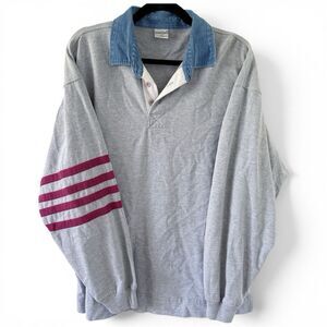 Vintage 90s Steeplechase Rugby Polo Shirt Striped Preppy Size XL Denim Cotton